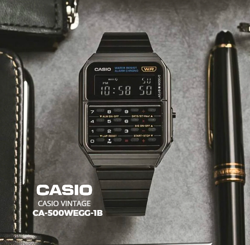ساعة كاسيو كلاسيكية مزودة بآلة حاسبة CA-500WEGG-1BDF