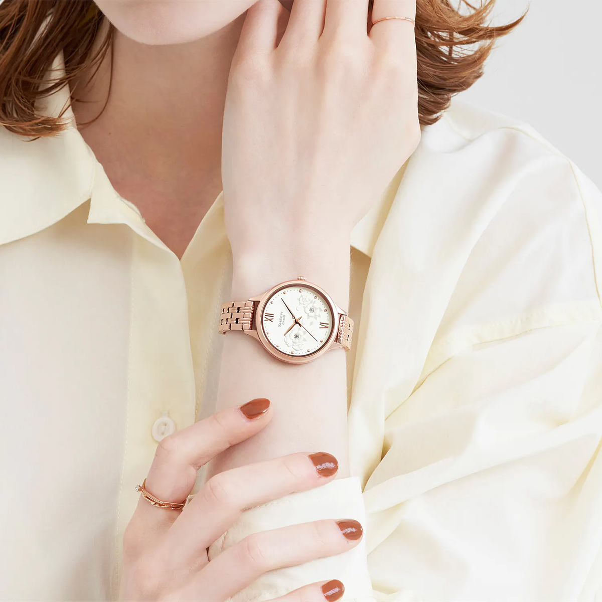 Casio Women's Stainless Steel Band Pink gold ion plated band - SHE-4551PG-7AUDF