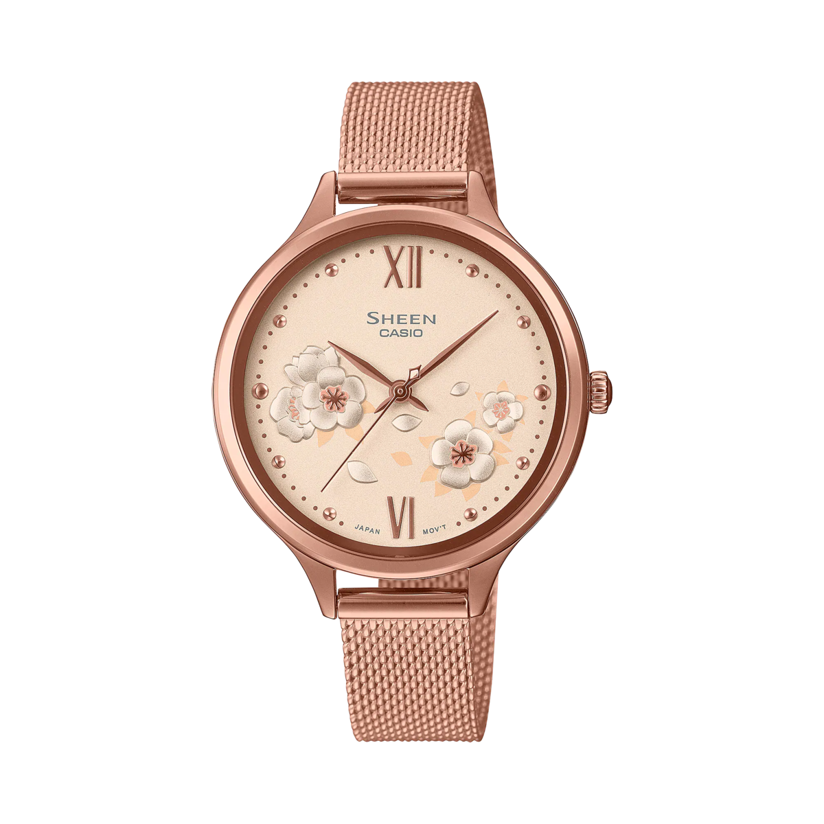 Casio Women's Watch With Mesh Strap Stainless Steel - Pink gold color- SHE-4551PGM-4AUDF