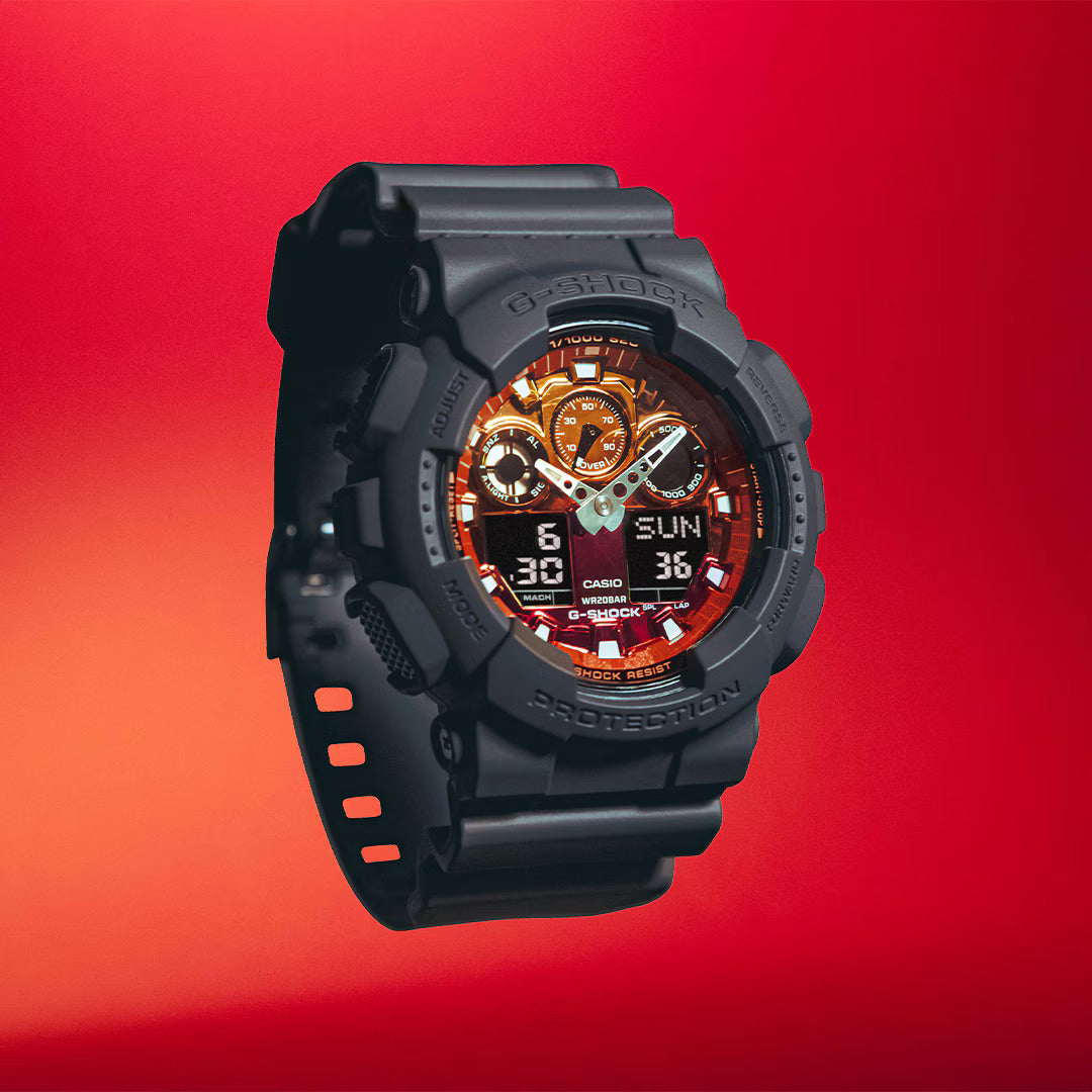 G-SHOCK Men's Watch Analog-Digital Vibrant Orange Flame Color - GA-100FL-8ADR