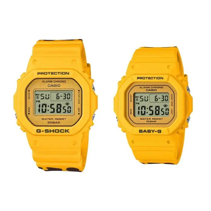 Pair of G-SHOCK and BABY-G Limited Edition Yellow Watch SLV-22B-9DR